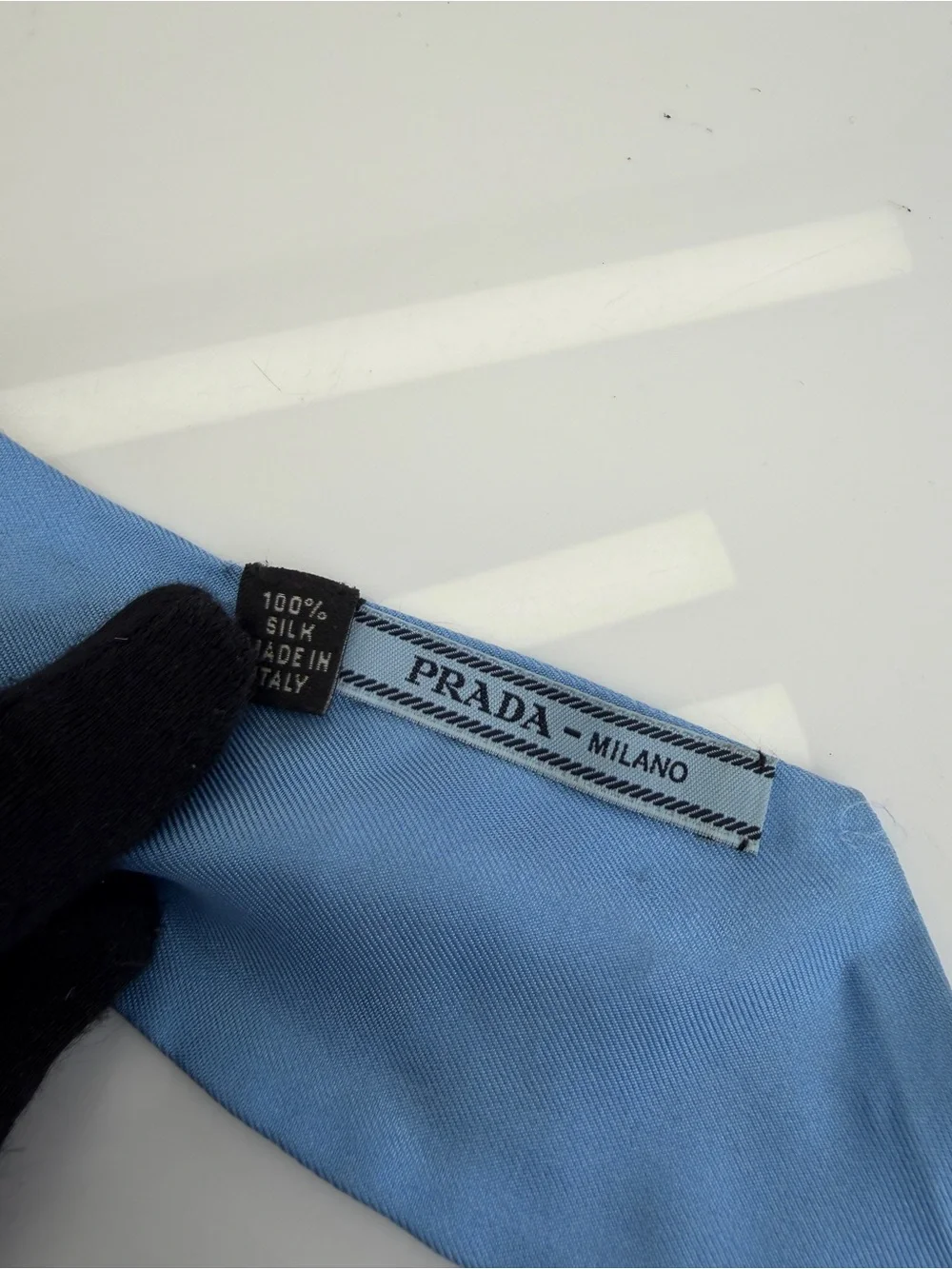 Prada Blue Lipstick Silk Scarf Tie Red Twilly